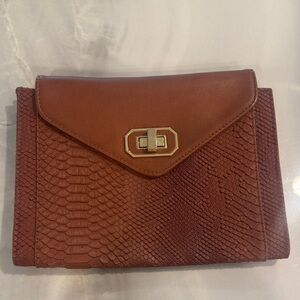 Brown Textured Envelope Clutch Bag